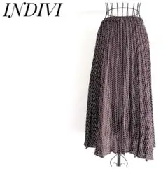 美品♡インディヴィ 茶系 チェーン柄 ウエストギャザープリーツロングスカートS