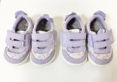 13.5cm 紫色 花柄 ベビーシューズ イフミー　2足セット