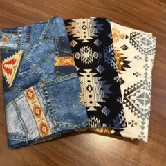 デニム風・幾何学模様プリント生地2点セット