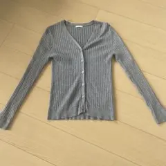GU グレー　リブ編み　Vネックカーディガン Sサイズ　春服