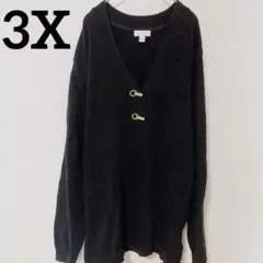 【大きいサイズ3X】Charter Club ビット付 Vネックニット ブラック