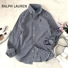 【美品】ラルフローレン スリムフィット ボタンダウンシャツ ワンポイント刺繍 紺