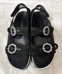 美品★銀座かねまつ★サンダル★ビジュー★黒★スポサンのサムネイル