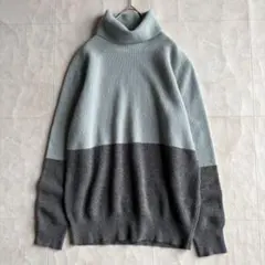 23区 カシミヤ混タートルネックニット ミント×グレー40 上品バイカラー