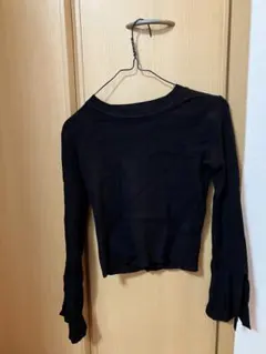 リブ編み ブラック 長袖 トップス Sサイズ