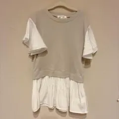 【GLOBAL WORK】キッズ140 ドッキングトップス ベージュ×ホワイト