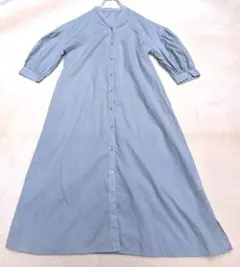 シーズンリーズン　綿100%シャツワンピース　ロング　バルーンスリーブ　M