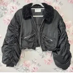 ファー付きクロップドジャケット ブラック