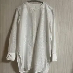 ホワイト ドット柄 長袖シャツ