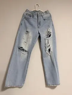 WEGO ダメージデニムパンツ ライトブルー S