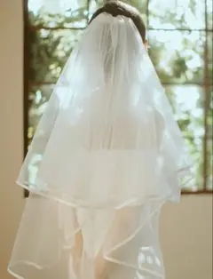 ウェディングベール ホワイト ベールダウン　ニ段フリル　コーム付き
