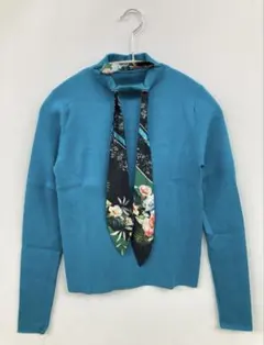 【ビアッジョブルー】 ニット スカーフ付き ターコイズブルー