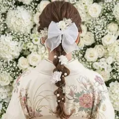 ホワイト　卒業式　袴　ドライフラワー髪飾り　大学生　小学生　ヘッドドレス　パール