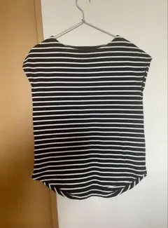 ナノユニバース ボーダーカットソー フレンチスリーブ ブラック×ホワイト