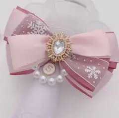 キンブレリボン ペンライトリボン 雪柄×パールチャーム 裾なし ★ハンドメイドのサムネイル
