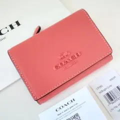 COACH コーチ　折り財布　ブライトコーラル　三つ折り財布　ミニウォレット
