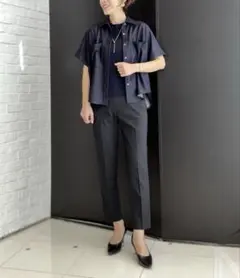 クリーニング済 美品 25SS PLSTリネンブレンドスティックパンツ 黒XS