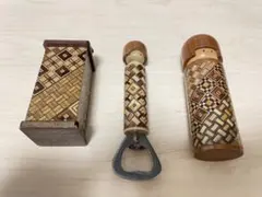 昭和レトロなこけし風寄木細工 木製3点セット