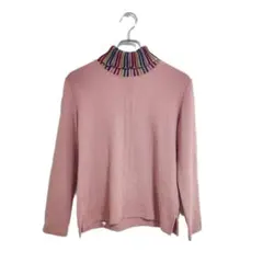 ニットセーター 長袖 L カラフル リブネック ピンク 柔らか カジュアル