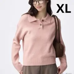 GU パフニットポロシャツ　ピンク　XL