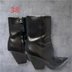 samkuni様専用　ZARA38 ブラックレザー ポインテッドトゥブーティ