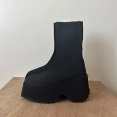 shein 厚底 ソックスブーツ スクエアトゥ ブラック 24cm