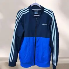 adidas ナイロンジャケット 黒/青 3本ライン　キッズ　160