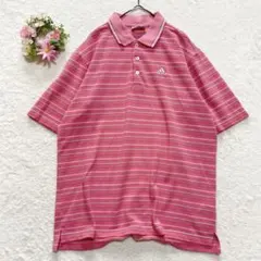 【アディダス ゴルフ】 メンズ ポロシャツ ピンク ボーダー （M） 半袖 丈長