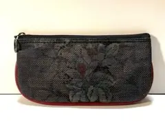 【特価・現品限り】着物リメイク　大島紬　柄　ラウンド型2wayポーチ
