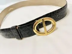 ビンテージ Christian Dior 黒レザーベルト 金色バックル