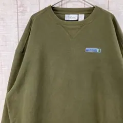 古着　長袖　厚手　スウェット 裏起毛　刺繍　アメカジ オーバーサイズ　カーキ