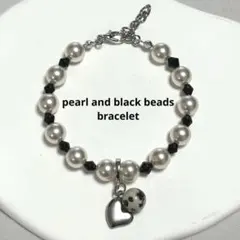 621.パール　シルバーハート　ダルメシアンビーズ　ブレスレット　ハンドメイド