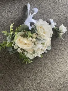 ホワイト 造花 ラウンドブーケ リボン付き