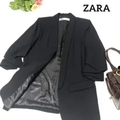 美品✨ザラ ZARA シャーリングスリーブジャケット　ロールアップ　ブラック