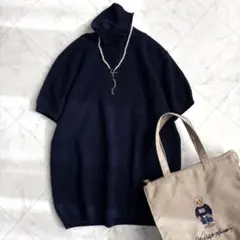 【ラルフローレン】カシミヤニット　セーター　半袖　タートルネック　ポニーロゴ　紺