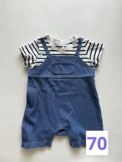 青と白のストライプロンパース・カバーオール