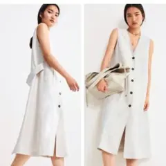 ZARA リネンロング丈ボタン留めベスト