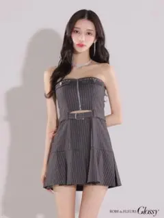 Sugarストライプ柄ストラップレスミニドレス