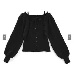 ブラック オフショルダー フリルトップス
