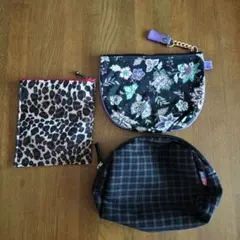 ポーチ 3点セット 花柄 ヒョウ柄 チェック