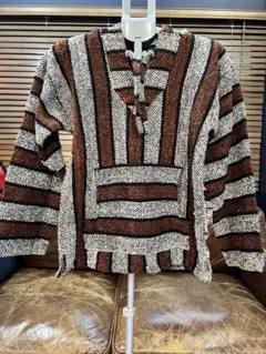 本場メキシコ製 メキシカンパーカー バハフーディー 茶 黒 ストライプ L相当