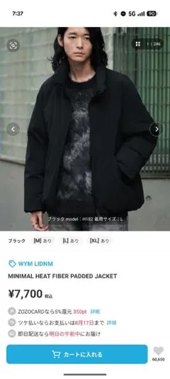 WYM MINIMAL HEAT FIBER PADDED JACKETMサイズのサムネイル