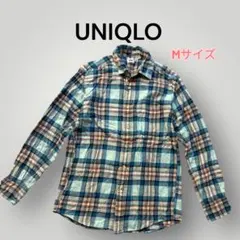 UNIQLO レディース チェック柄ネルシャツ 綿100% M 青緑系