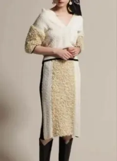 グレースコンチネンタル/ドット/ニット/セットアップ/スカート/膝丈/ベージュ