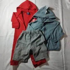 Champion フード付きロンパース レッド90怪獣パーカー100 ズボン95
