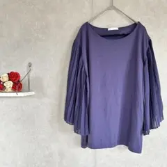 DRESKIP　パープル フリルスリーブ トップス　Lサイズ　シアースリーブ