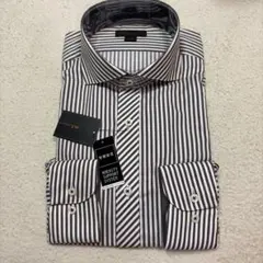 m.f.editorial 形態安定 ドレスシャツ 茶 ストライプ L-86のサムネイル
