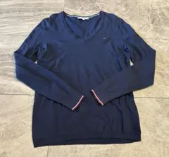 トミーヒルフィガーTOMMY HILFIGER ネイビー　Vネックニット　M