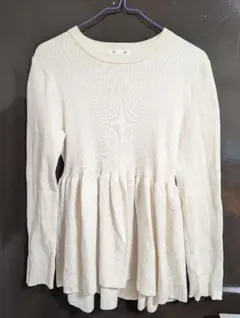 GU ペプラムニットプルオーバー　Ｌ　ナチュラル