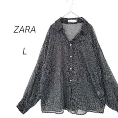 ザラ ブラウス L ブラック ドット シアー きれいめ 通勤　春